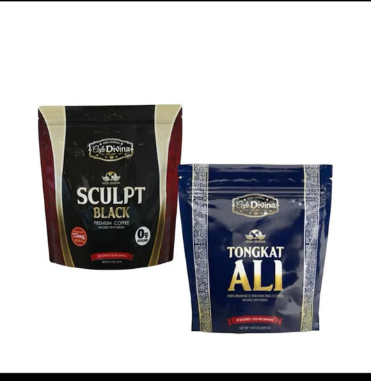 Café Sculpt Black y Tongkat Ali: paquetes de café premium para energía y bienestar.