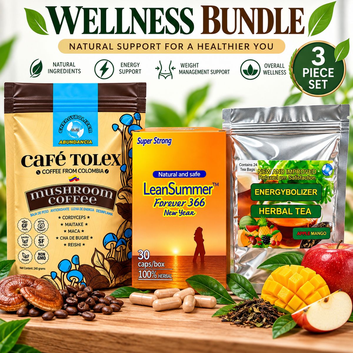 Energybolizer 3-Piece Wellness Bundle – Coffee, Herbal Tea & Capsules